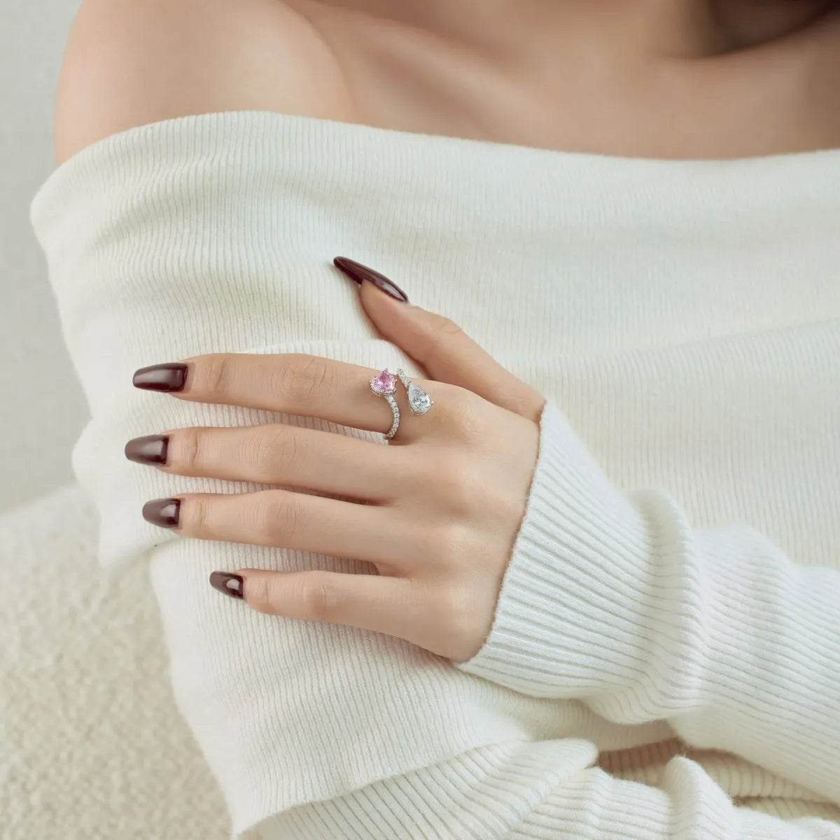925 Sterling Silver Heart CZ Adjustable Ring product image 3