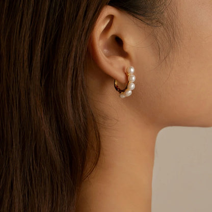 New Arrival 925 Silver Cz Zircon Drop Earrings for Women Classic Geometric Fresh Water Pearl Hoop Earring 18K Gold Plated  Jewelry