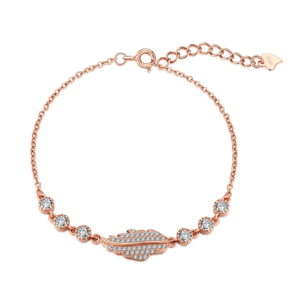 925 Sterling Silver Leaf 5A CZ Chain Bracelet product image 8