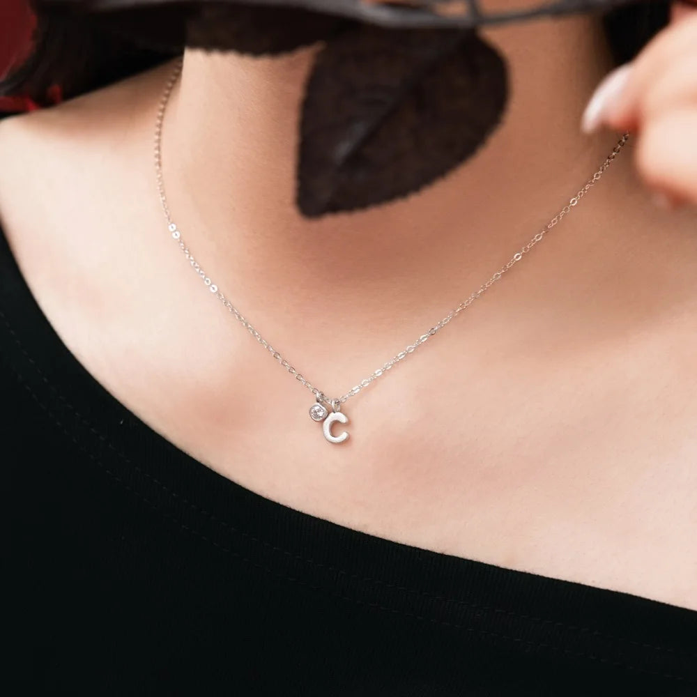925 Sterling Silver C Initial 5A CZ Necklace product image 4