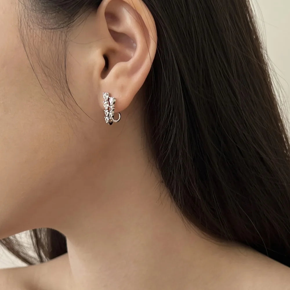 Luxury Geometric S925 Silver Jewelry 18K Gold Plated Earring Cz Zirconia Double Layer Hoops Hook Stud Earrings for Women