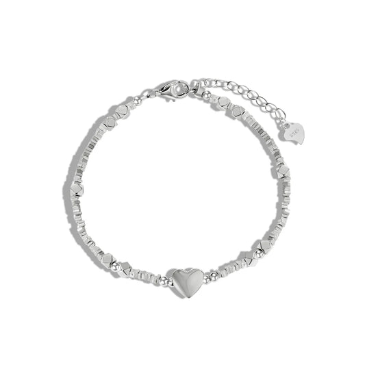 Minimalist Sample Design Hypoallergenic Non Tarnish S925 Silver Bracelet Rhodium Plated Beaded Heart Pendant Bracelet for Women