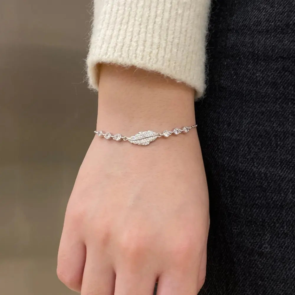 925 Sterling Silver Leaf 5A CZ Chain Bracelet product image 5