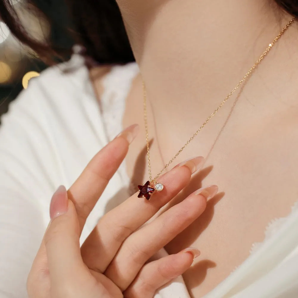 Luxurious Christmas Xmas Festival Gift Jewelry Sterling Silver 5A Cubic Zirconia Ruby Gemstone Star Pendant Necklaces