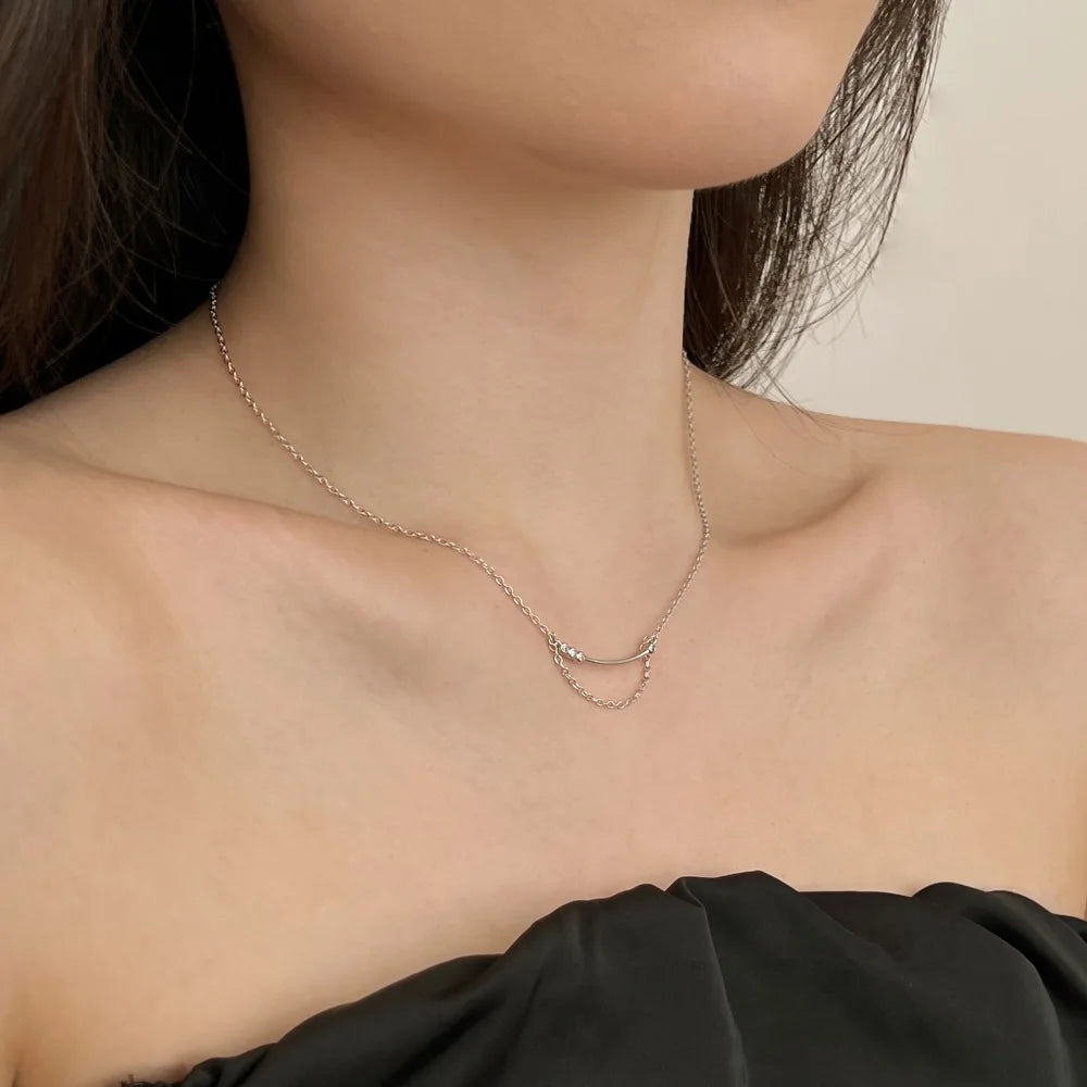 New Arrival 18K Gold Plated  Necklace New Smile Cz Cubic Zirconia Moon Pendant Necklaces S925 Silver Jewelry