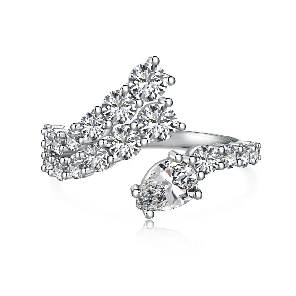 Minimalist Design S925 Silver Rhodium Plated Double Layer Snake Row 5A Zirconia Wedding Engagement Promise Bridal Ring