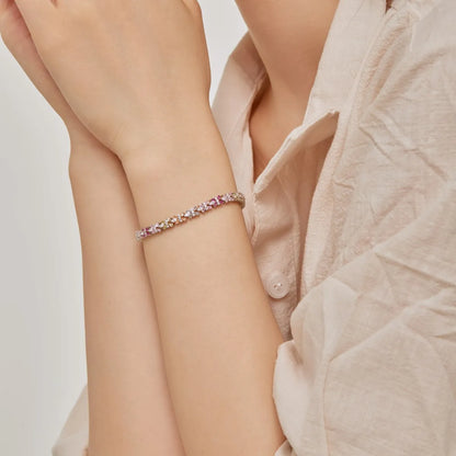 Wholesale Jewelry 18K Gold Plated S925 Sterling Silver Rainbow Bracelet Colorful Baguette  Tennis Bracelets Women