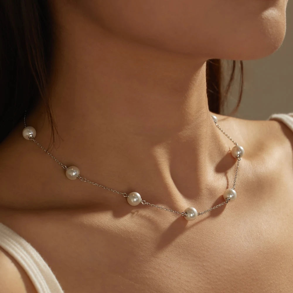 New Arrival Hypoallergenic S925 Sterling Silver Beading Choker Necklace 18K Gold Plated Shell Pearl Necklaces for Women