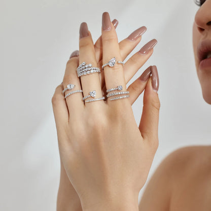 Dazzling 925 Sterling Silver Fine Jewelry Rhodium Plated Multiple Layer Sparil Moissanite 5A Cubic Zirconia Jewelry Rings