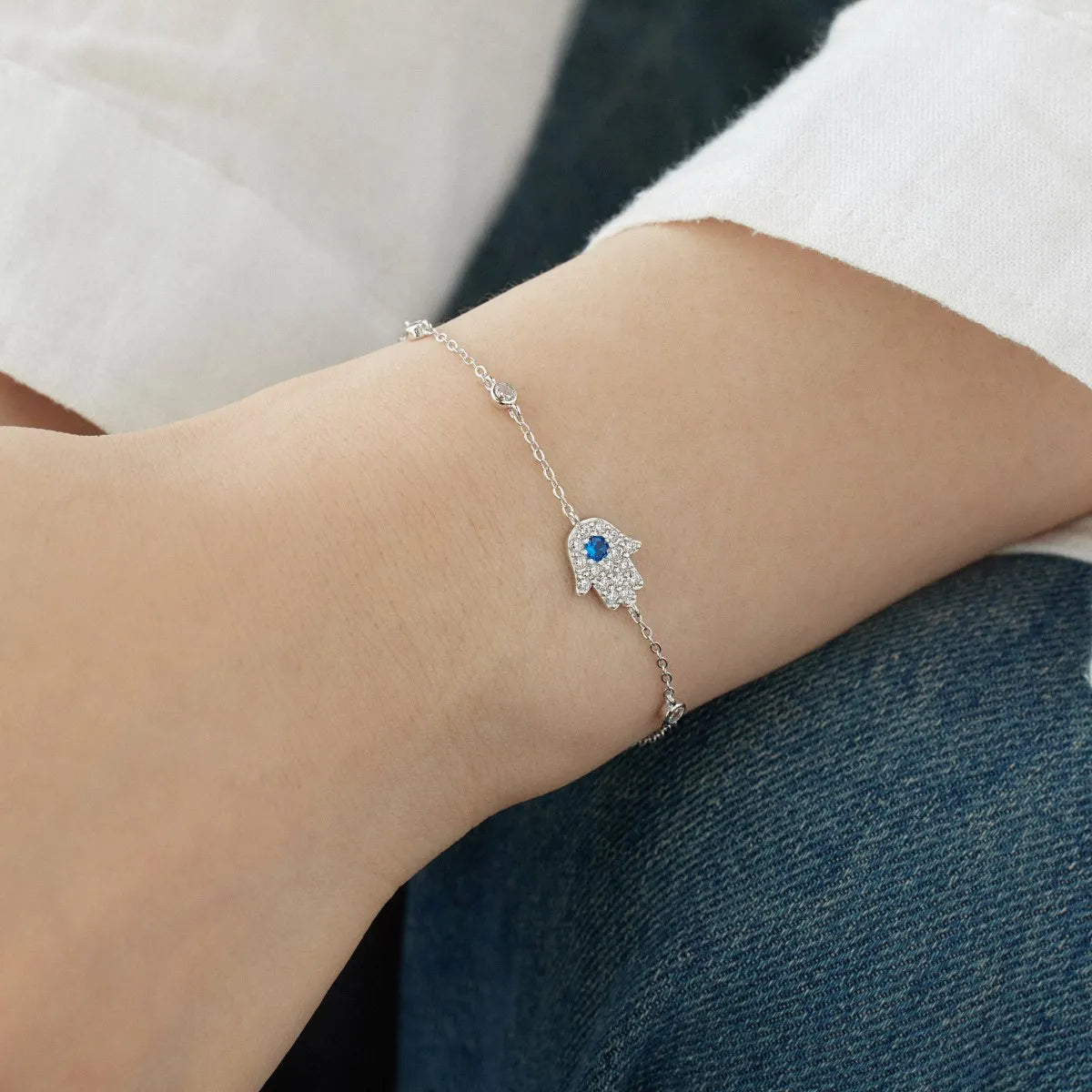 Vintage Minimal 18K Gold Plated Chian 925 Silver Bracelet Cubic Zircon Devil Eyes Hamsa Hand Fatima Lucky Bracelets Women