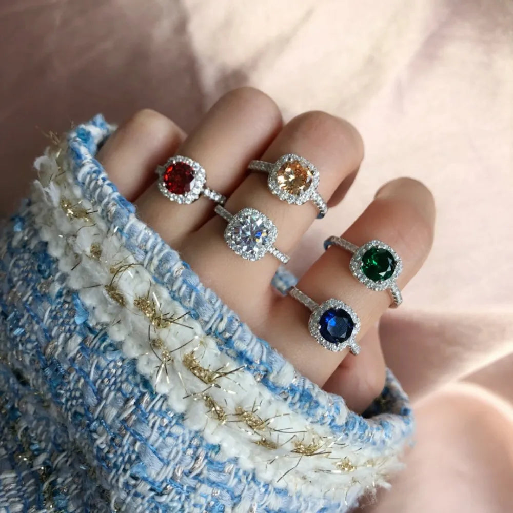 Luxurious Fine Jewelry Rhodium Plated 5A Cubic Zirconia Promise Halo Engagement Promise Eternity Ring for Women
