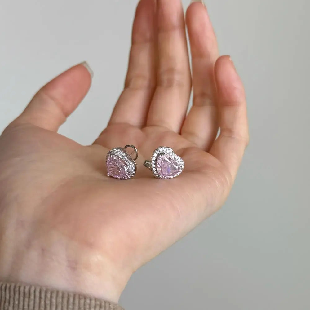 KAKODIY Stock Luxury Jewelry Stud Earrings Sterling Silver 925 Sterling Silver Pink 8A Zircon Heart Stud Earrings - product image 3