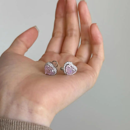 KAKODIY Stock Luxury Jewelry Stud Earrings Sterling Silver 925 Sterling Silver Pink 8A Zircon Heart Stud Earrings - product image 3