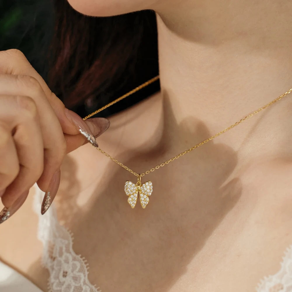 Elegant Fine Fashion Women Jewelry S925 Silver Link Chain Xmas Christmas Gifts 5A Zirconia Butterfly Pendant Necklaces