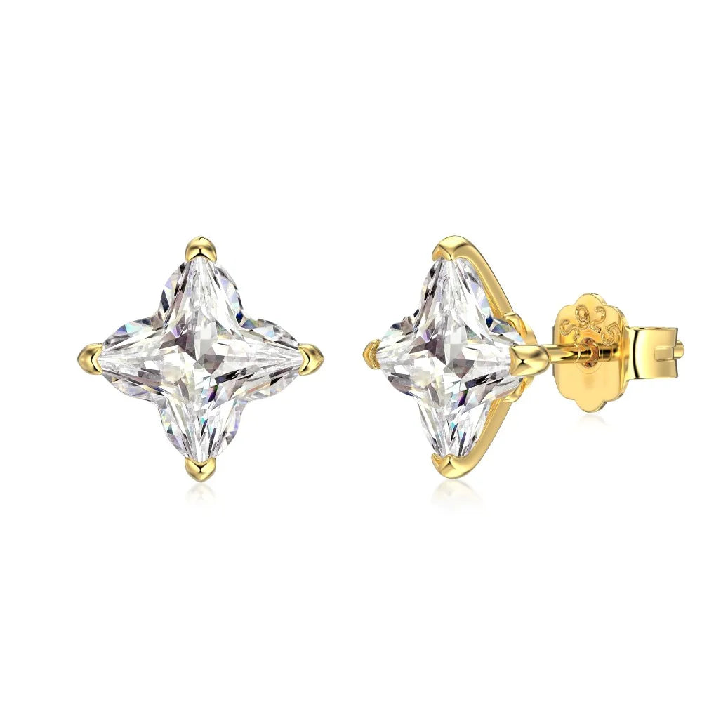 KAKODIY Simple Design Exquisite Rhodium Plated 18K Gold Electroplated Unfaded 5A Cubic Zirconia Four Leaf Clover Flower Stud Earrings