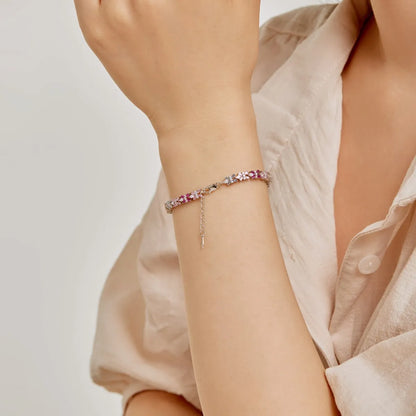 Wholesale Jewelry 18K Gold Plated S925 Sterling Silver Rainbow Bracelet Colorful Baguette  Tennis Bracelets Women