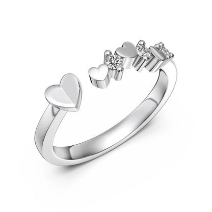 925 Sterling Silver Heart 5A CZ Adjustable Ring product image 7