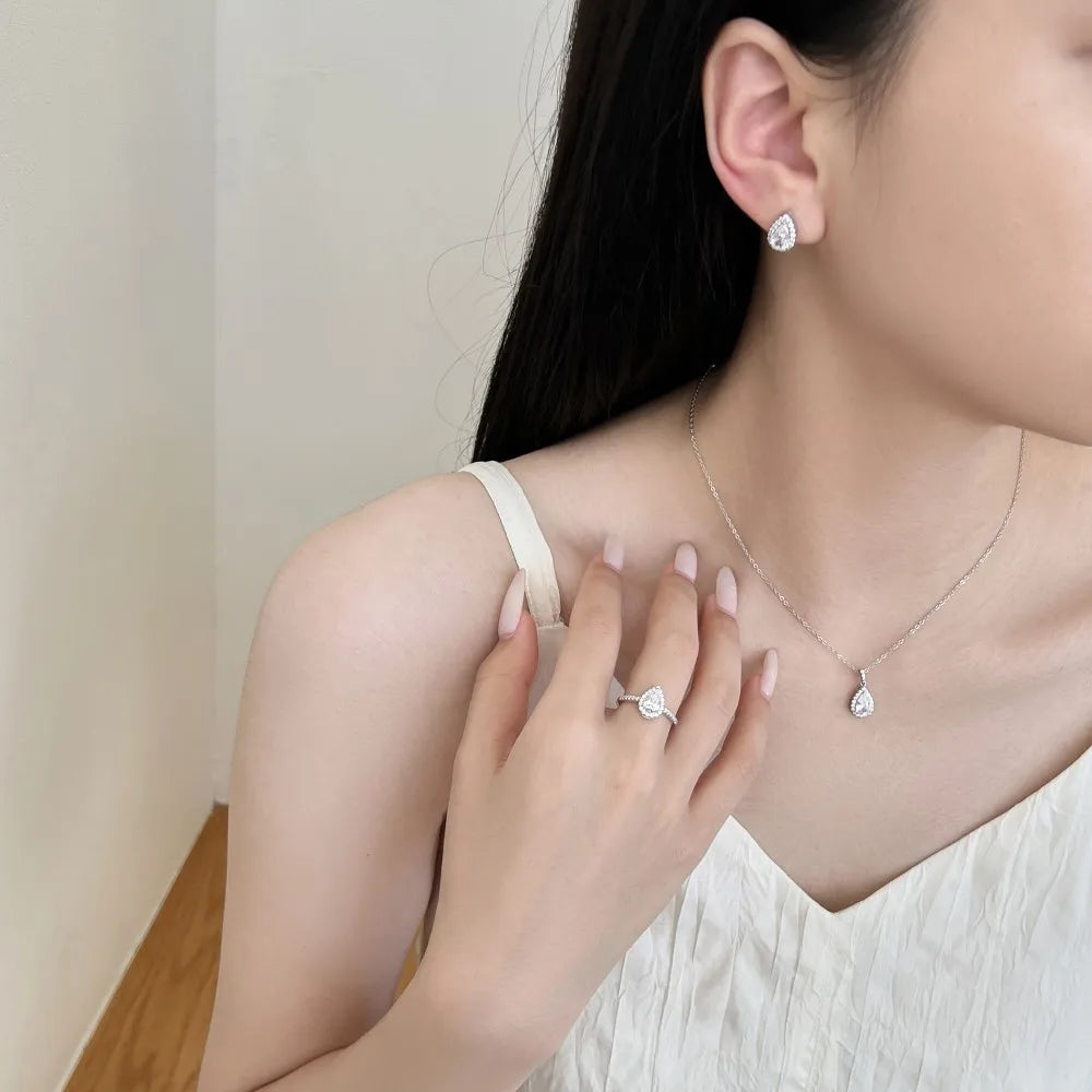KAKODIY Teardrop Earrings Rhodium-plated 925 Sterling Silver Stud Earrings Female 5A Cube Zirconia Stud Earrings - product image 2