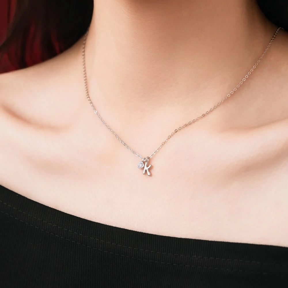 925 Sterling Silver K Initial 5A CZ Necklace product image 6