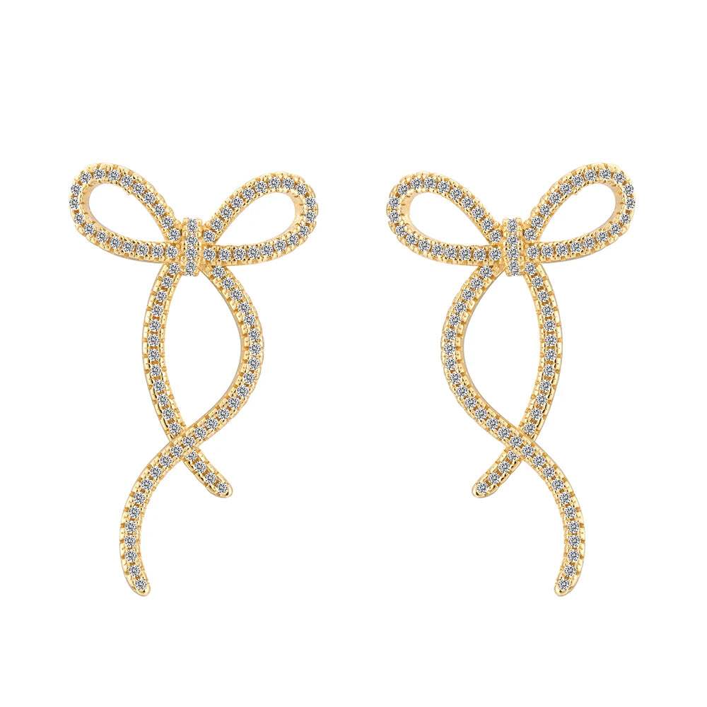 KAKODIY Gold Plated Designer Bow Earrings 925 Sterling Silver Fine Jewelry Earrings