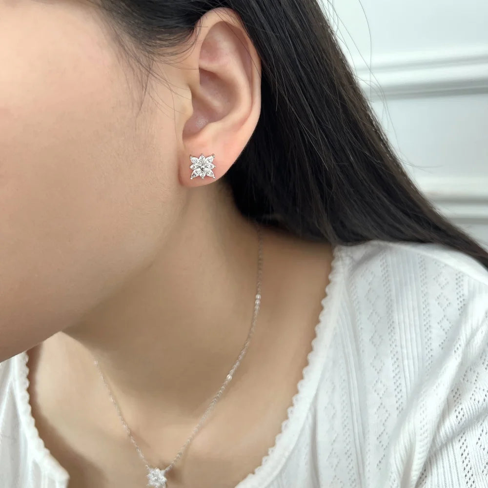 KAKODIY Fashion Fine Rhodium Plated 925 Sterling Silver Unchanged 5A Cubic Zirconia Snowflake Shaped Earrings for Women - product image 6