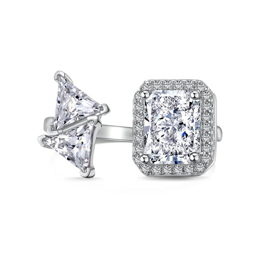 S925 Silver Fine Jewelry Ice Out Cut Adjustable Halo Eternity  5A Cubic Zirconia Wedding Bridal Ring