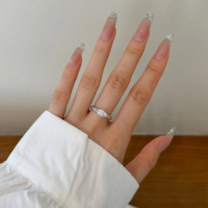 Delicate Classic Top Jewelry 925 Sterling Silver Eternity Band Shiny  Marquise 5A Cubic Zirconia Engagement Rings