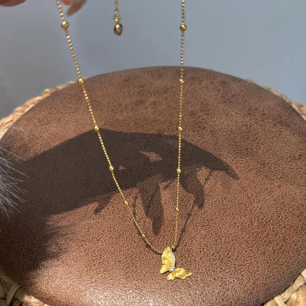 Gold Bead Chain Butterfly Charm Pendant Necklace Zircon Palestine Necklace for Women