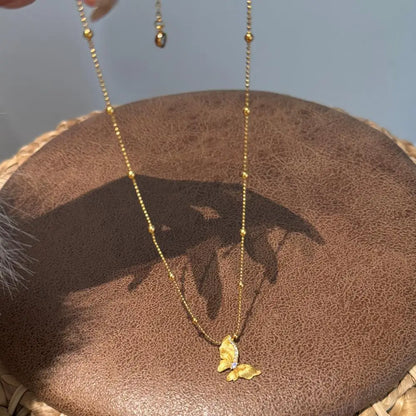 Gold Bead Chain Butterfly Charm Pendant Necklace Zircon Palestine Necklace for Women