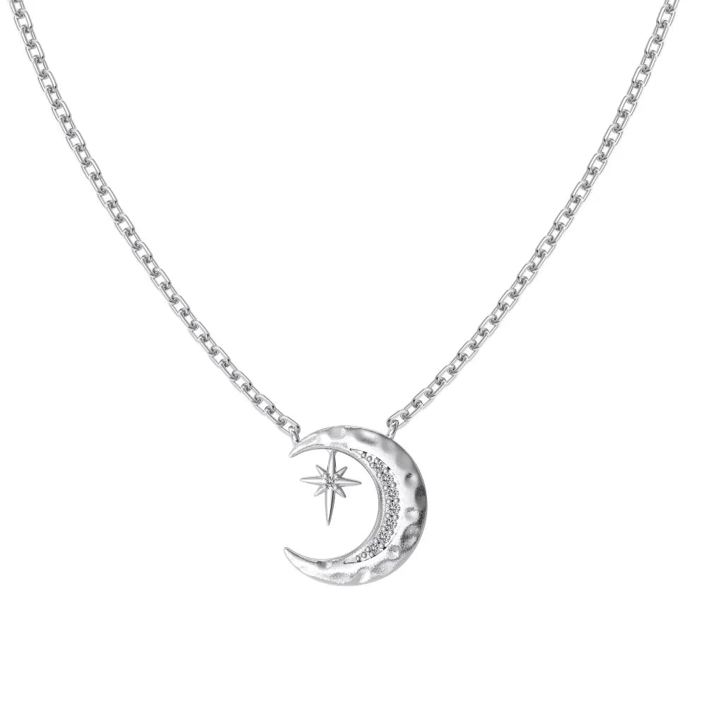 925 Sterling Silver Moon 5A CZ Pendant Necklace by KAKODIY