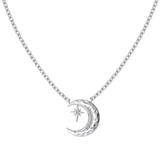 925 Sterling Silver Moon 5A CZ Pendant Necklace by KAKODIY