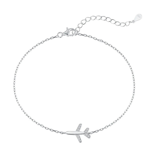 925 Sterling Silver Airplane CZ Charm Bracelet product image 8