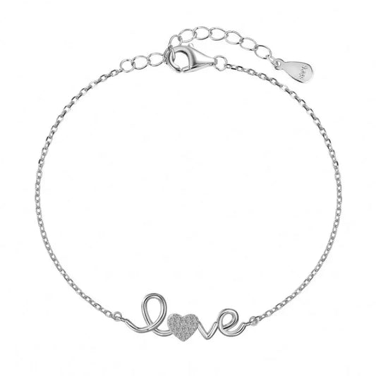Dylam 18K Gold Plated Cz Stones Heart Love Letter Bracelets Women 925 Sterling Silver Charms Bracelet Necklace Jewelry Set