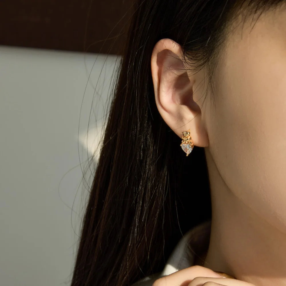 KAKODIY Cute Design Mini Fine Jewelry Rhodium Plated Champagne Gold 925 Sterling Silver 5A Cubic Zirconia Bear Heart Stud Earrings Women - product image 2