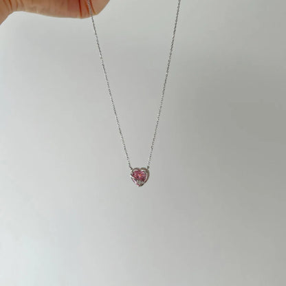 Cz Cubic Zirconia Chain Link Necklace Shiny S925 Silver Pendant Pink Heart Shape Necklaces for Women Party Jewelry Gift