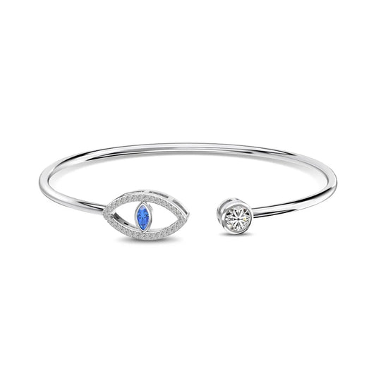 Dylam Lucky Turkish Blue Devil Eye Open Bangle Bracelet for Women 925 Silver Cz Cubic Zirconia Cuff Adjustable Bracelets Bangles