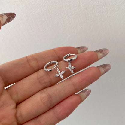 Delicate Simplicity Design Women Fine Jewelry S925 Silver 5A Zirconia Marquise Stone Flower Pendant Dangle Hoop Earrings