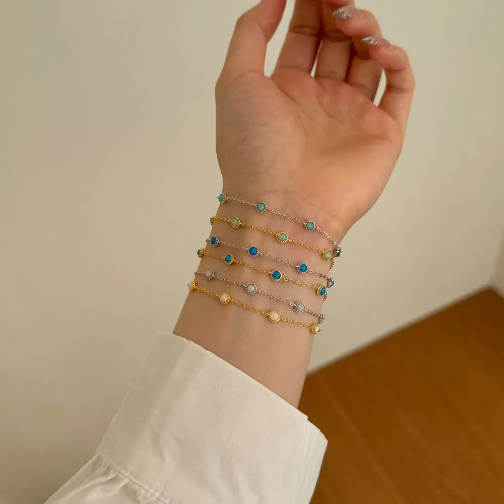 925 Sterling Silver Opal Chain Bracelet product image 4