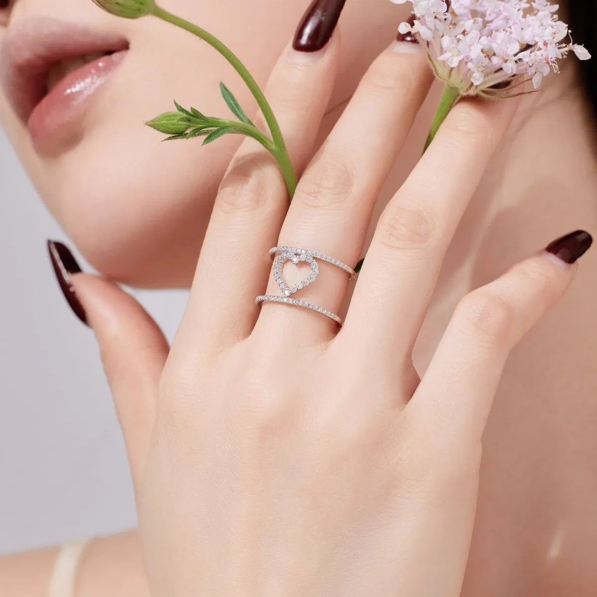 925 Silver Heart CZ Engagement Ring DY121019 product image 2