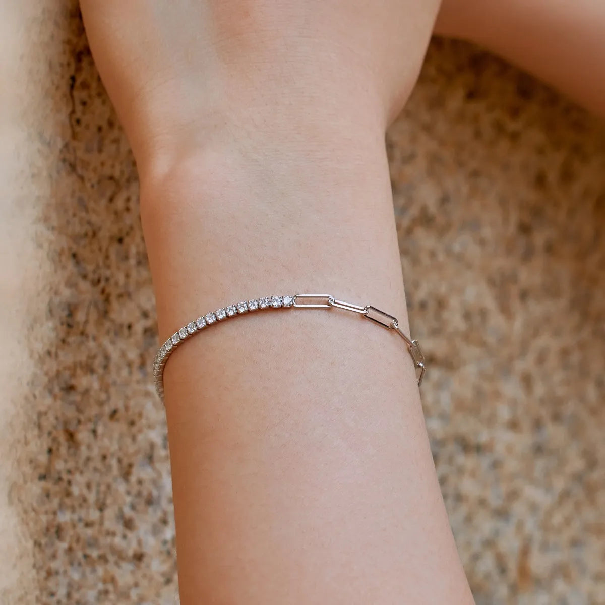 Vintage Spliced Cz Zircon Paperclip Chain S925 Silver Bracelet Tennis 18K Gold Plated Rectangular Stacking Bracelets Women