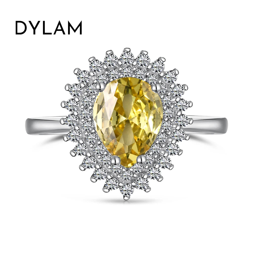 Jewelry Classic Design 925 Sterling Silver Rhodium Plated Sparkling Waterdrop Shape 5A Cubic Zirconia Women Rings