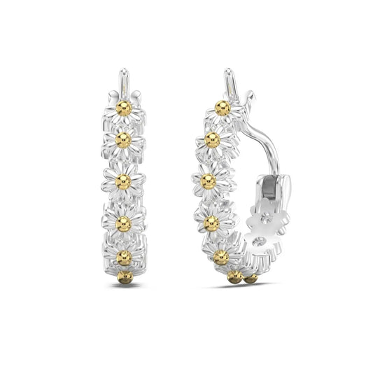 Cute Style Women Hypoallergenic Sterling Silver Rhodium 18K Gold Plated Eternity Jewelry Flower Daisy Clip on Earrings