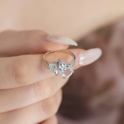 Classic Dainty Design 925 Sterling Silver Rhodium Plated Double Stone 8A Crushed Iced Out Cut Cubic Zirconia Jewelry Rings