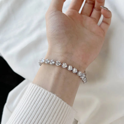 Classic Iced Out Heart Shape Tennis Bracelet Sterling Silver Cz Cubic Zirconia Bracelet 925 Silver Bracelets For Women