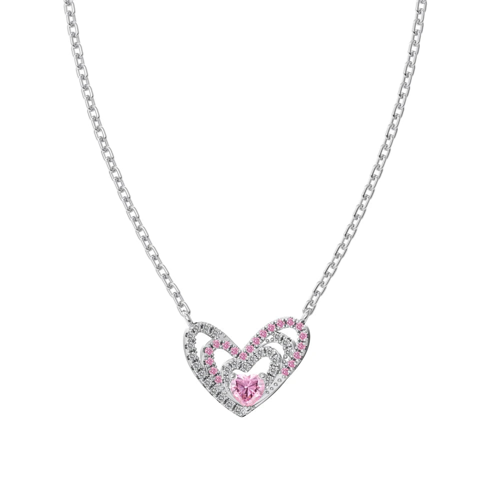 New Designer Fine Fashion Jewelry 925 Sterling Silver Non Tarnish Link Chain Pink 5A Zirconia Heart Love Pendant Necklace