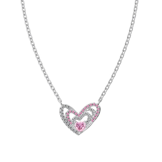 New Designer Fine Fashion Jewelry 925 Sterling Silver Non Tarnish Link Chain Pink 5A Zirconia Heart Love Pendant Necklace