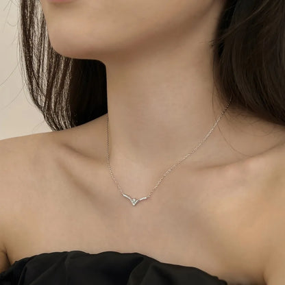 Geometric Custom 18K Gold Plated Necklace S925 Sterling Silver Jewelry V Shaped Cz Cubic Zircon Heart Necklaces for Women