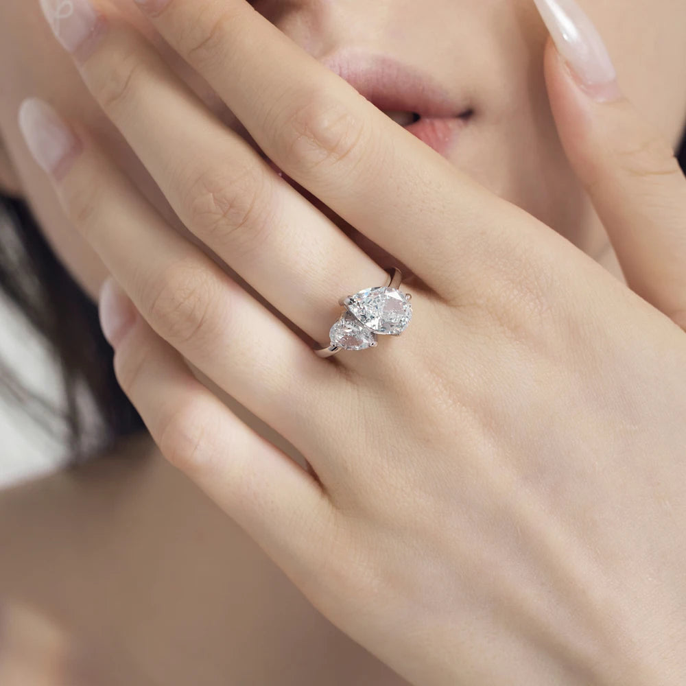 Classic Dainty Design 925 Sterling Silver Rhodium Plated Double Stone 8A Crushed Iced Out Cut Cubic Zirconia Jewelry Rings