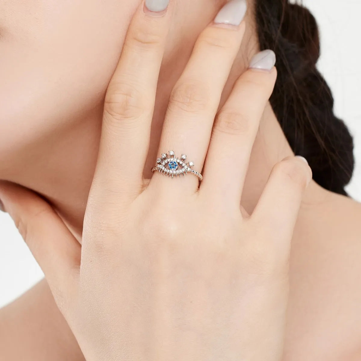 925 Sterling Silver Evil Eye CZ Adjustable Ring product image 3