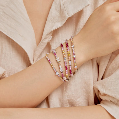 Korean Trendy Multi Color S925 Silver Pink  Bracelet Bling Cz Cubic Zircon Pear Shape Bracelets for Women Jewelry